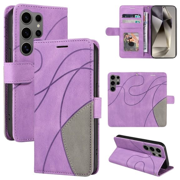 For Samsung Galaxy S25 Ultra 5G Dual-color Splicing Flip Leather Phone Case(Purple)