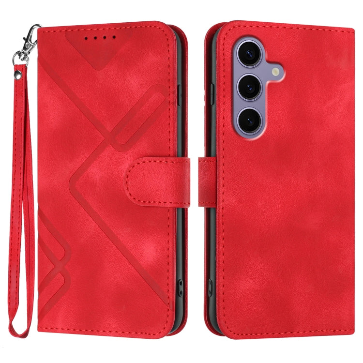 For Samsung Galaxy S25 5G Line Pattern Skin Feel Leather Phone Case(Red)