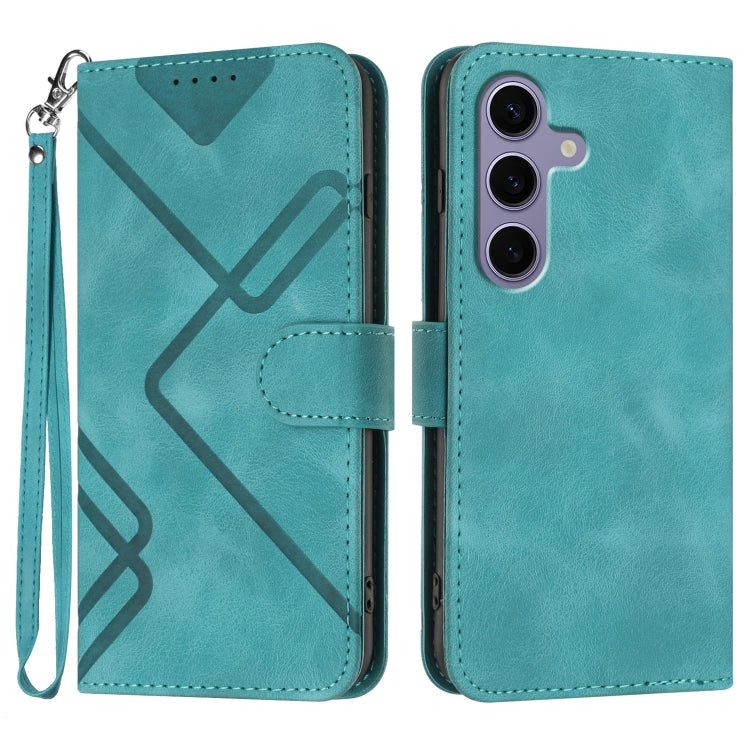 For Samsung Galaxy S25 5G Line Pattern Skin Feel Leather Phone Case(Light Blue)
