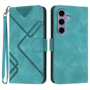 For Samsung Galaxy S25 5G Line Pattern Skin Feel Leather Phone Case(Light Blue)