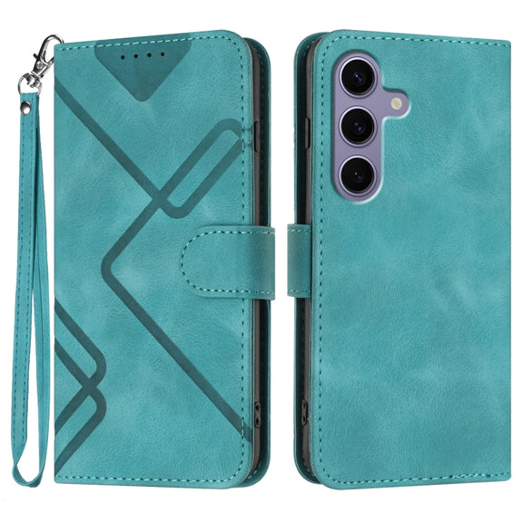 For Samsung Galaxy S25 5G Line Pattern Skin Feel Leather Phone Case(Light Blue)