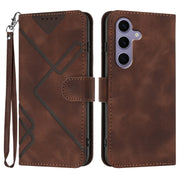 For Samsung Galaxy S25 5G Line Pattern Skin Feel Leather Phone Case(Coffee)