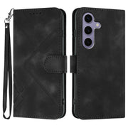 For Samsung Galaxy S25 5G Line Pattern Skin Feel Leather Phone Case(Black)