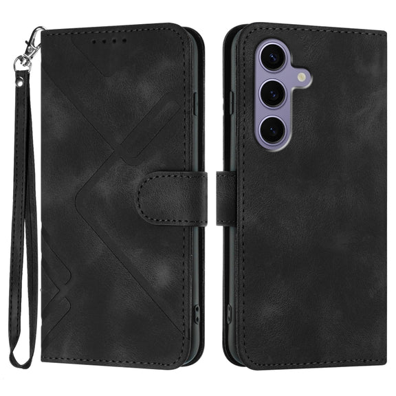 For Samsung Galaxy S25 5G Line Pattern Skin Feel Leather Phone Case(Black)