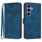 For Samsung Galaxy S25 5G Line Pattern Skin Feel Leather Phone Case(Royal Blue)