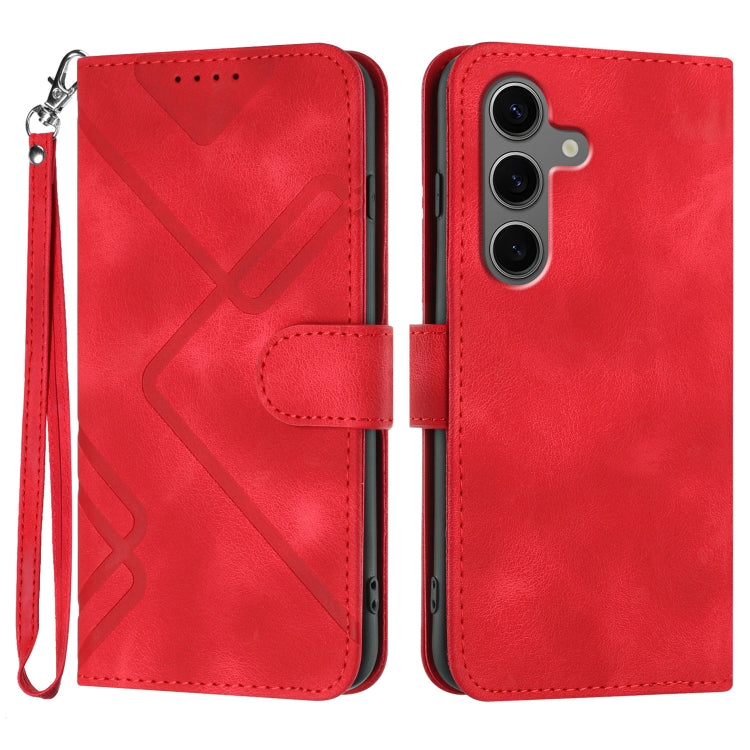 For Samsung Galaxy S25+ 5G Line Pattern Skin Feel Leather Phone Case(Red)