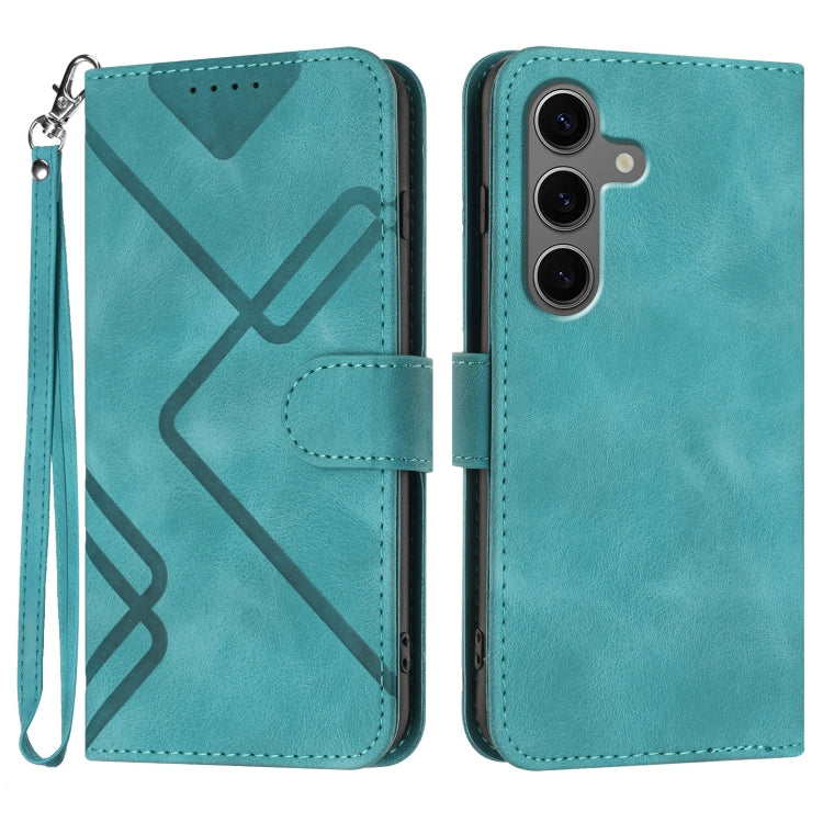 For Samsung Galaxy S25+ 5G Line Pattern Skin Feel Leather Phone Case(Light Blue)