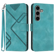 For Samsung Galaxy S25+ 5G Line Pattern Skin Feel Leather Phone Case(Light Blue)