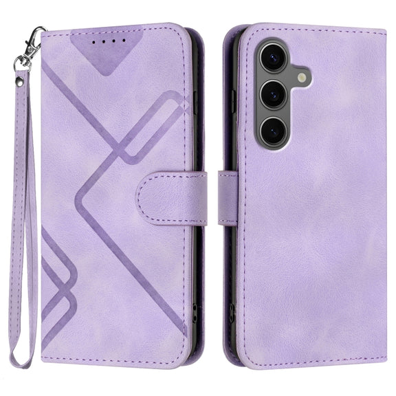 For Samsung Galaxy S25+ 5G Line Pattern Skin Feel Leather Phone Case(Light Purple)