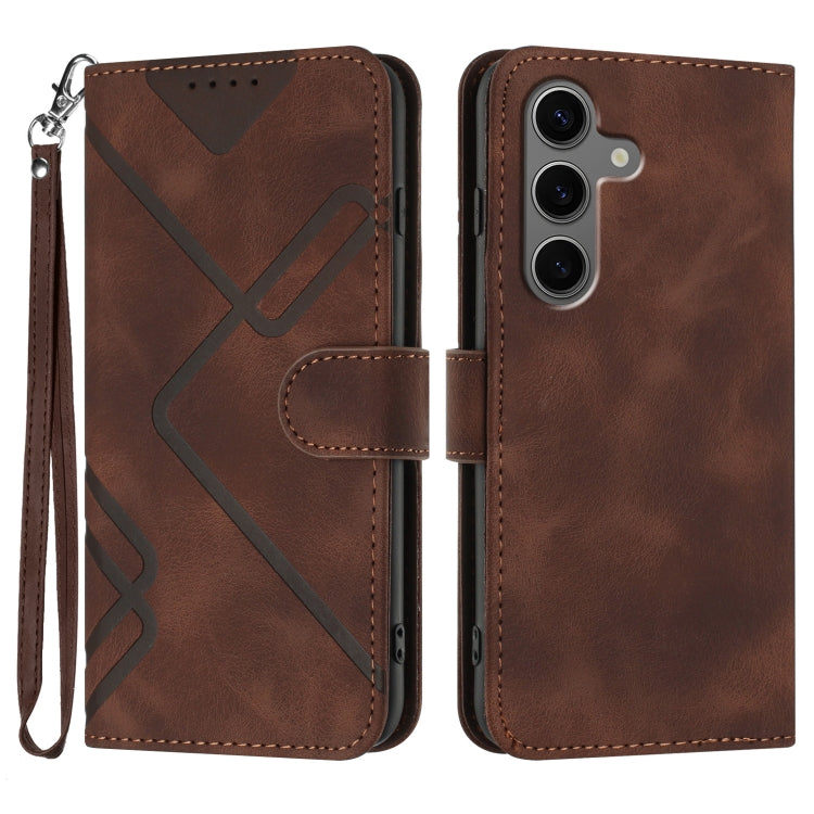For Samsung Galaxy S25+ 5G Line Pattern Skin Feel Leather Phone Case(Coffee)