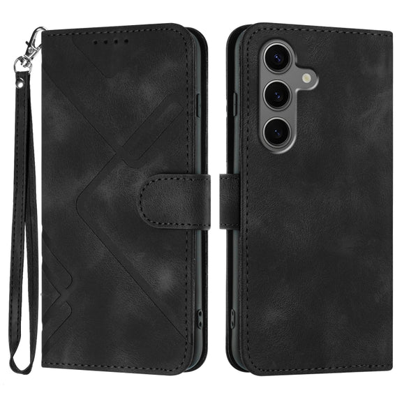 For Samsung Galaxy S25+ 5G Line Pattern Skin Feel Leather Phone Case(Black)