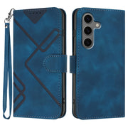 For Samsung Galaxy S25+ 5G Line Pattern Skin Feel Leather Phone Case(Royal Blue)