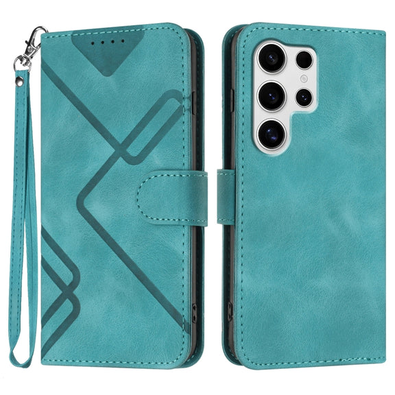 For Samsung Galaxy S25 Ultra 5G Line Pattern Skin Feel Leather Phone Case(Light Blue)
