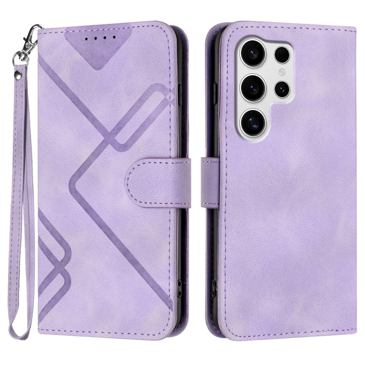 For Samsung Galaxy S25 Ultra 5G Line Pattern Skin Feel Leather Phone Case(Light Purple)