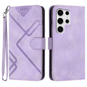 For Samsung Galaxy S25 Ultra 5G Line Pattern Skin Feel Leather Phone Case(Light Purple)