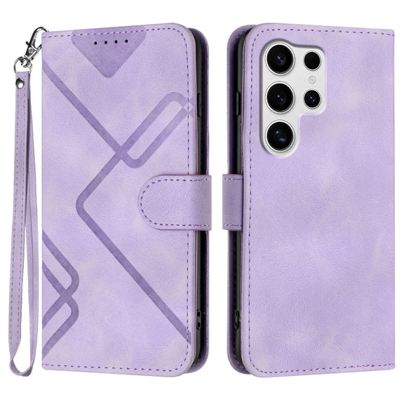 For Samsung Galaxy S25 Ultra 5G Line Pattern Skin Feel Leather Phone Case(Light Purple)