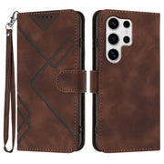 For Samsung Galaxy S25 Ultra 5G Line Pattern Skin Feel Leather Phone Case(Coffee)