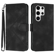 For Samsung Galaxy S25 Ultra 5G Line Pattern Skin Feel Leather Phone Case(Black)