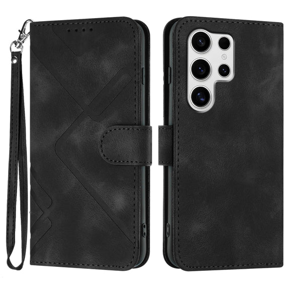 For Samsung Galaxy S25 Ultra 5G Line Pattern Skin Feel Leather Phone Case(Black)