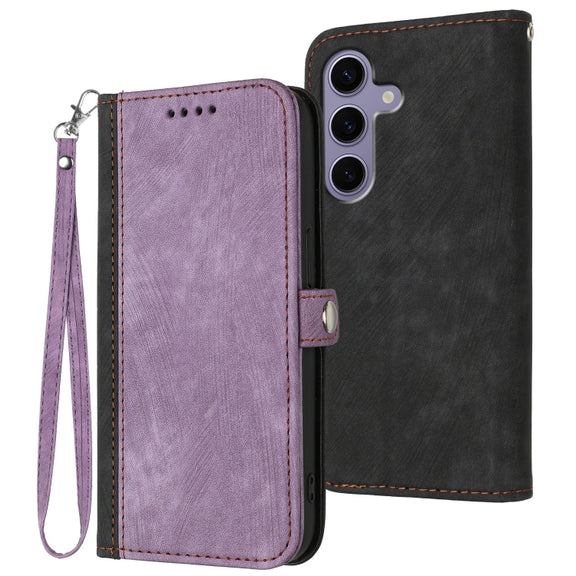 For Samsung Galaxy S25 5G Side Buckle Double Fold Hand Strap Leather Phone Case(Purple)