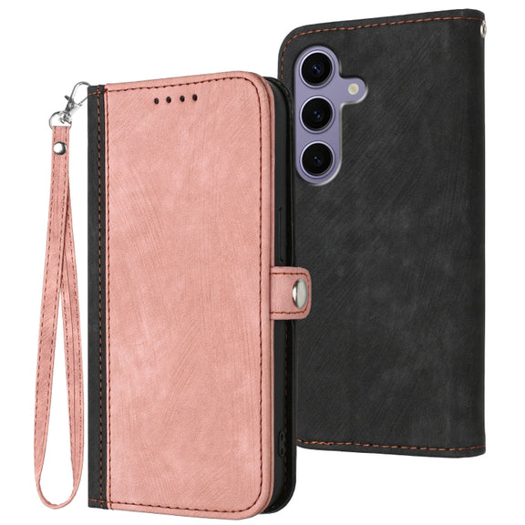 For Samsung Galaxy S25 5G Side Buckle Double Fold Hand Strap Leather Phone Case(Pink)