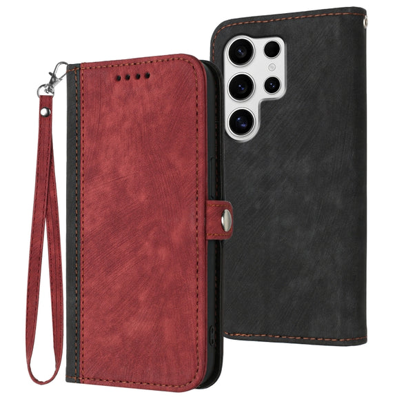 For Samsung Galaxy S25 Ultra 5G Side Buckle Double Fold Hand Strap Leather Phone Case(Red)