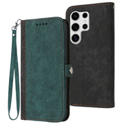 For Samsung Galaxy S25 Ultra 5G Side Buckle Double Fold Hand Strap Leather Phone Case(Dark Green)