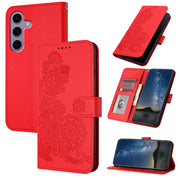 For Samsung Galaxy S25 5G Datura Flower Embossed Flip Leather Phone Case(Red)