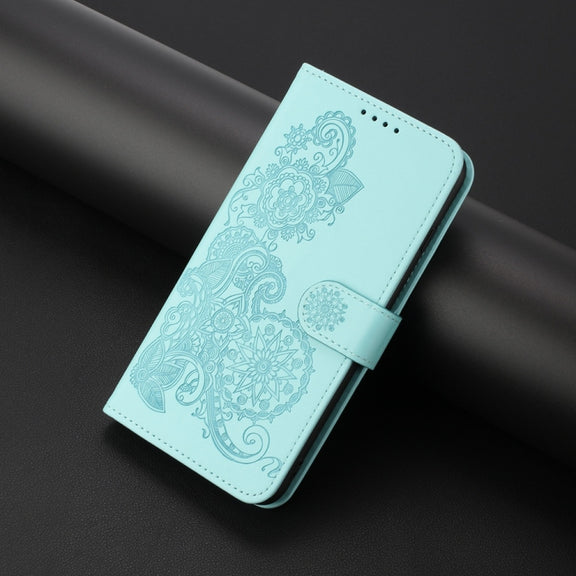 For Samsung Galaxy S25 5G Datura Flower Embossed Flip Leather Phone Case(Light Blue)