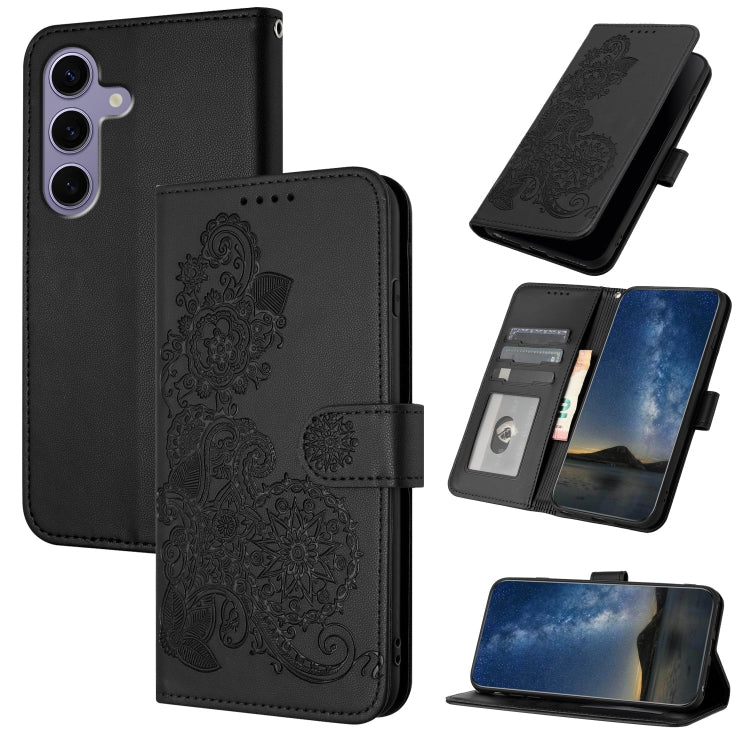 For Samsung Galaxy S25 5G Datura Flower Embossed Flip Leather Phone Case(Black)