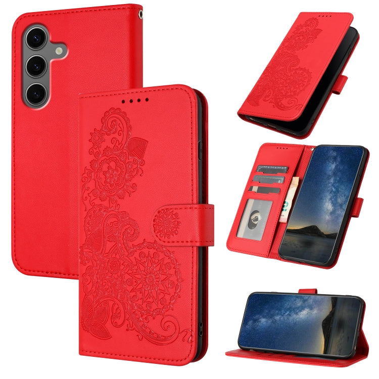 For Samsung Galaxy S25+ 5G Datura Flower Embossed Flip Leather Phone Case(Red)