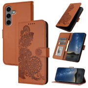 For Samsung Galaxy S25+ 5G Datura Flower Embossed Flip Leather Phone Case(Brown)
