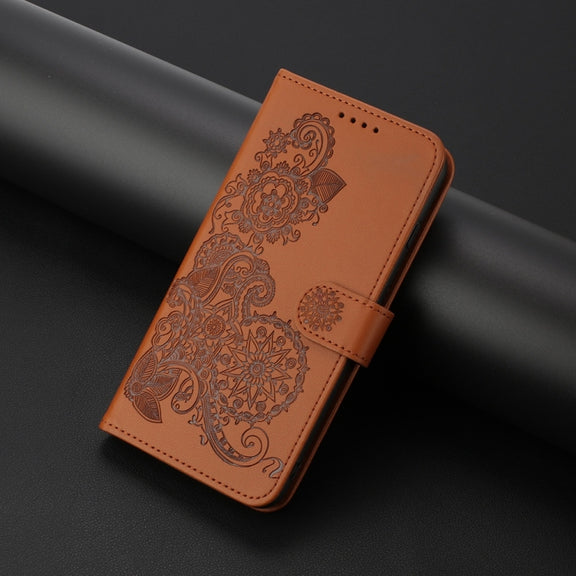 For Samsung Galaxy S25+ 5G Datura Flower Embossed Flip Leather Phone Case(Brown)