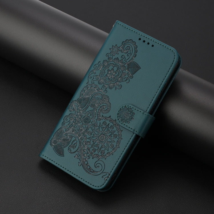 For Samsung Galaxy S25+ 5G Datura Flower Embossed Flip Leather Phone Case(Dark Green)