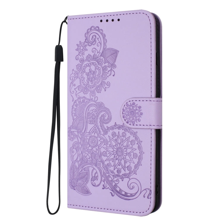 For Samsung Galaxy S25+ 5G Datura Flower Embossed Flip Leather Phone Case(Purple)