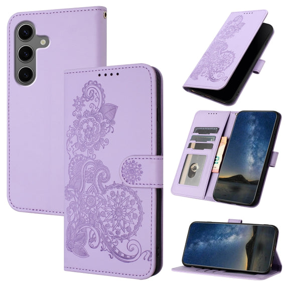 For Samsung Galaxy S25+ 5G Datura Flower Embossed Flip Leather Phone Case(Purple)