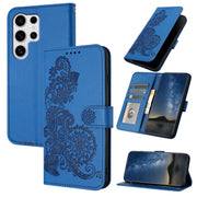 For Samsung Galaxy S25 Ultra 5G Datura Flower Embossed Flip Leather Phone Case(Blue)
