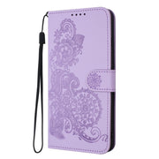 For Samsung Galaxy S25 Ultra 5G Datura Flower Embossed Flip Leather Phone Case(Purple)