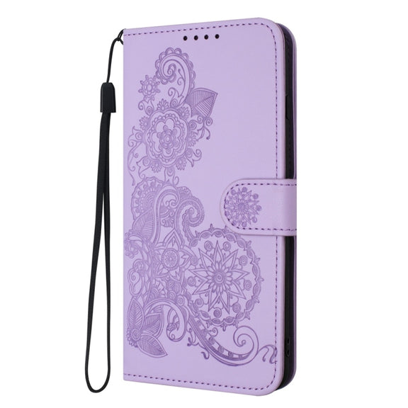 For Samsung Galaxy S25 Ultra 5G Datura Flower Embossed Flip Leather Phone Case(Purple)