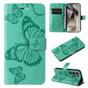 For Samsung Galaxy S25 Ultra 5G 3D Butterfly Embossed Pattern Flip Leather Phone Case(Green)
