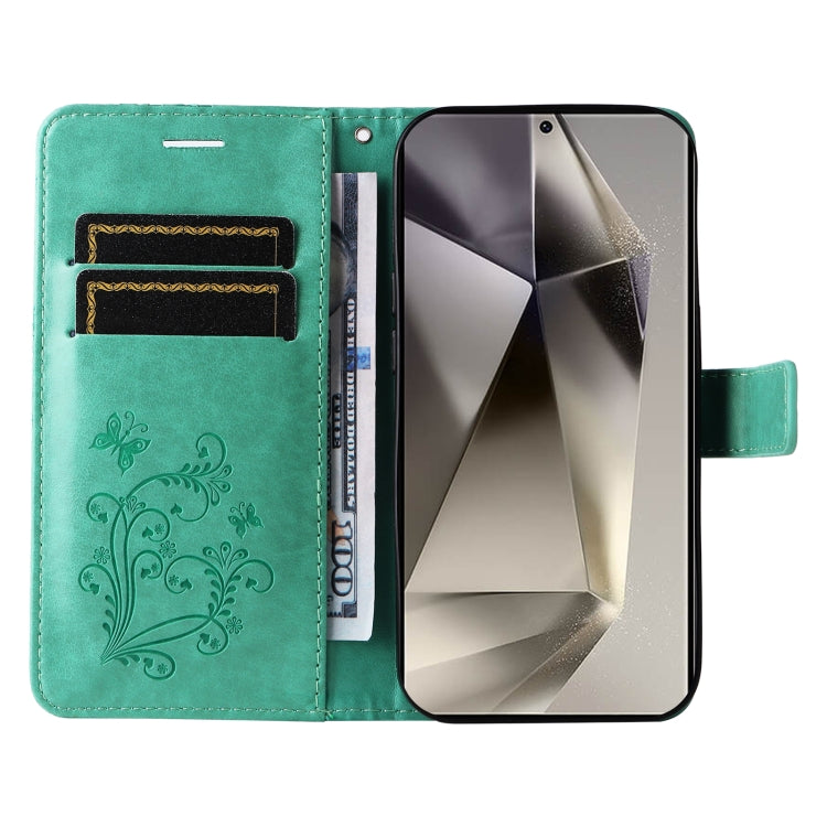 For Samsung Galaxy S25 Ultra 5G 3D Butterfly Embossed Pattern Flip Leather Phone Case(Green)