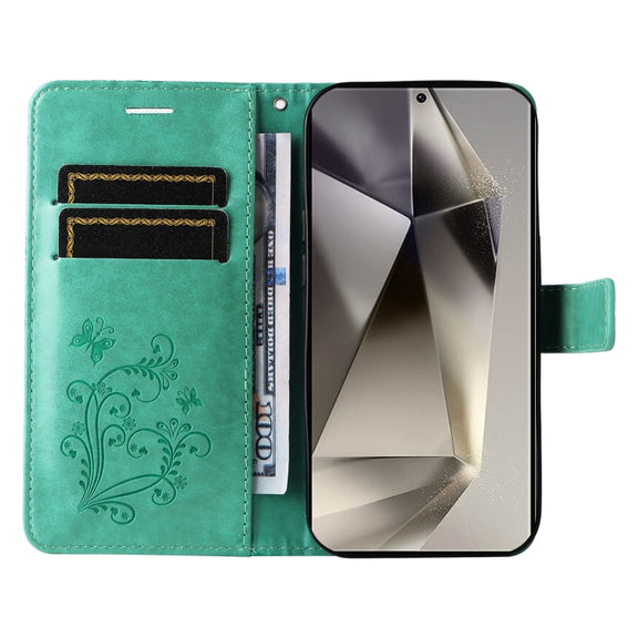 For Samsung Galaxy S25 Ultra 5G 3D Butterfly Embossed Pattern Flip Leather Phone Case(Green)