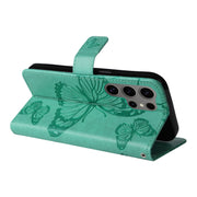 For Samsung Galaxy S25 Ultra 5G 3D Butterfly Embossed Pattern Flip Leather Phone Case(Green)