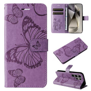 For Samsung Galaxy S25 Ultra 5G 3D Butterfly Embossed Pattern Flip Leather Phone Case(Purple)