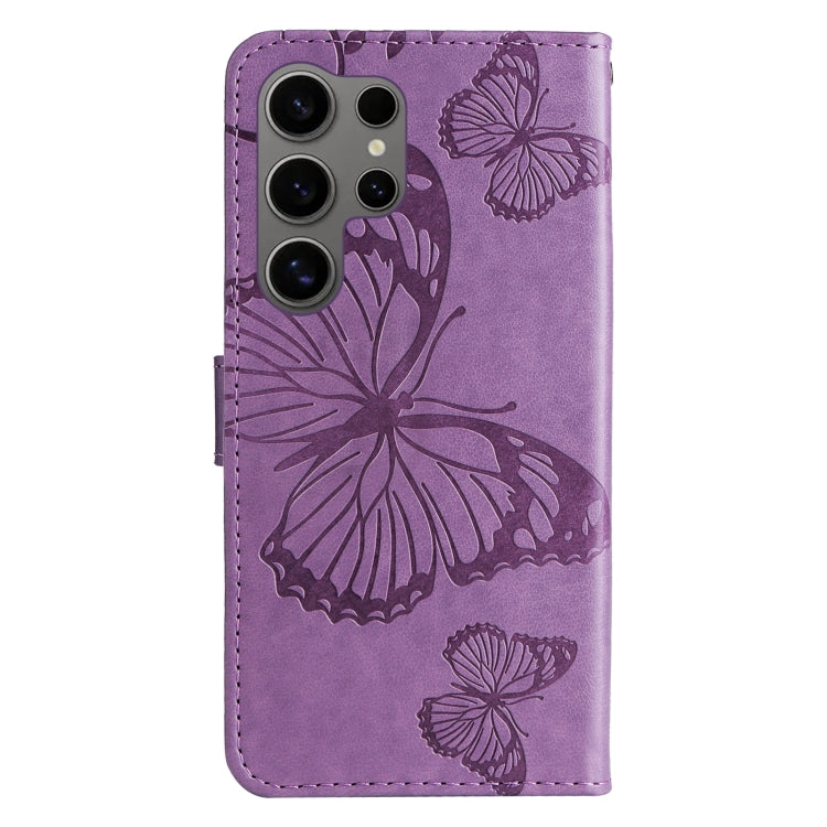 For Samsung Galaxy S25 Ultra 5G 3D Butterfly Embossed Pattern Flip Leather Phone Case(Purple)