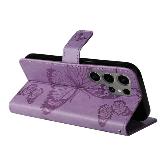 For Samsung Galaxy S25 Ultra 5G 3D Butterfly Embossed Pattern Flip Leather Phone Case(Purple)