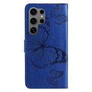 For Samsung Galaxy S25 Ultra 5G 3D Butterfly Embossed Pattern Flip Leather Phone Case(Blue)