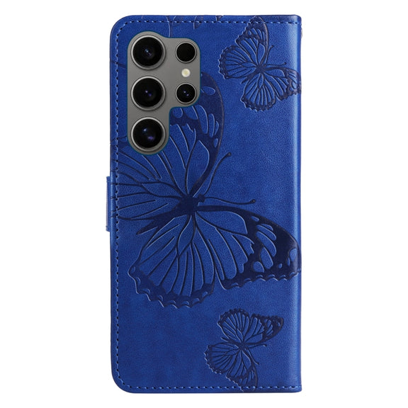 For Samsung Galaxy S25 Ultra 5G 3D Butterfly Embossed Pattern Flip Leather Phone Case(Blue)