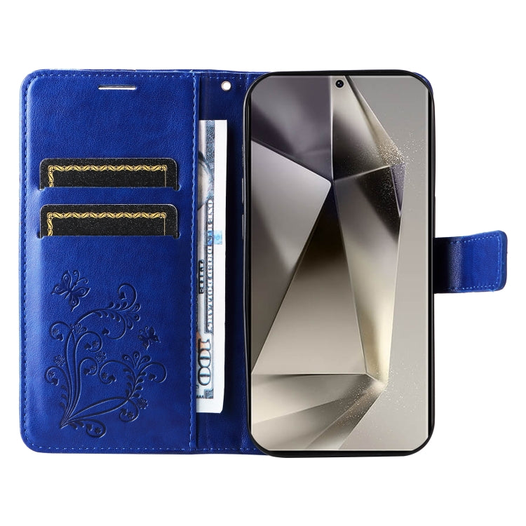 For Samsung Galaxy S25 Ultra 5G 3D Butterfly Embossed Pattern Flip Leather Phone Case(Blue)