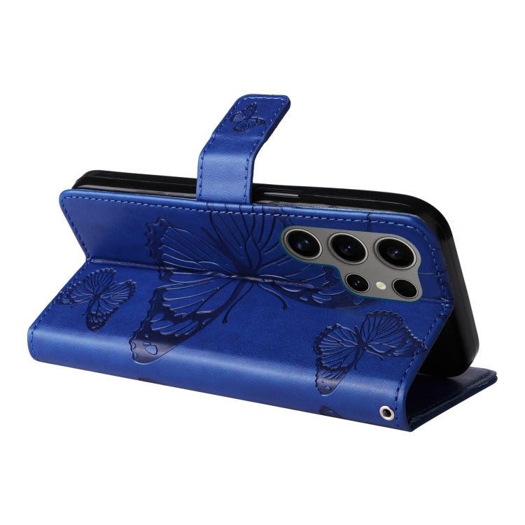 For Samsung Galaxy S25 Ultra 5G 3D Butterfly Embossed Pattern Flip Leather Phone Case(Blue)